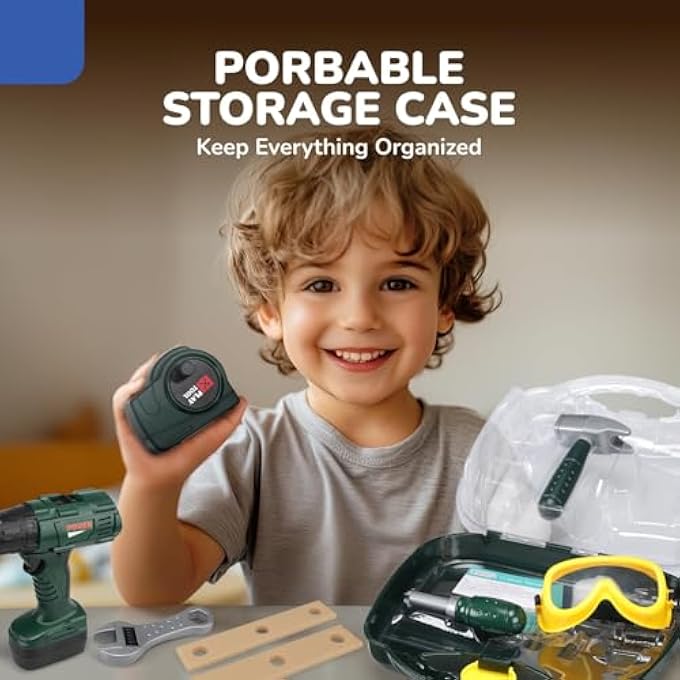 KIDS TODDLER TOOL SET FOR BOYS, ELECTRIC TOY DRILL, TOY HAMMER, AND CONSTRUCTION TOOLS FOR AGES 3-5, INTERACTIVE LEARNING TOY FOR PRETEND PLAY AND SKILL DEVELOPMENT - Image 3