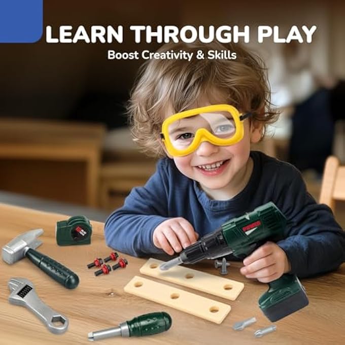 KIDS TODDLER TOOL SET FOR BOYS, ELECTRIC TOY DRILL, TOY HAMMER, AND CONSTRUCTION TOOLS FOR AGES 3-5, INTERACTIVE LEARNING TOY FOR PRETEND PLAY AND SKILL DEVELOPMENT - Image 2