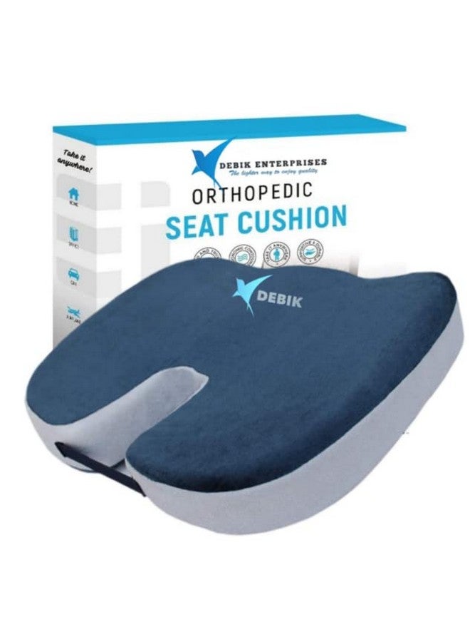 DEBIK® | Coccyx, Tailbone, Sciatica, Lower Back Support and Pain Relief Seat Cushion with Removable Cover Fits Most Desk, Computer Chairs and Car Seats (Blue-Grey) - Image 1