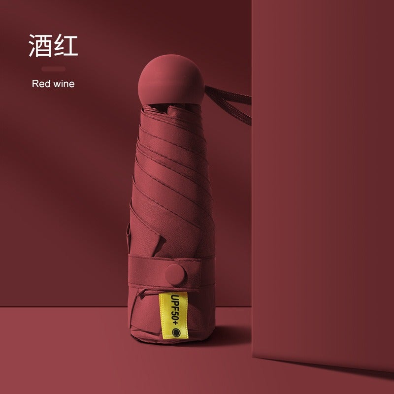 Color Block Folding Umbrella UV Protection Burgundy (cloth cover packaging)