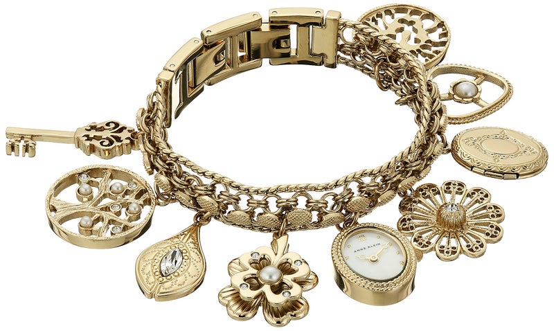 ان كلاين Anne Klein Women's 10-8096CHRM Premium Crystal Accented Gold-Tone Charm Bracelet Watch - Image 1