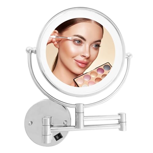 DC DANIELLE Danielle Creations 8-Inch Revolving Wall-Mounted Day/Night Lighted Vanity Makeup Mirror, 10X Magnification, Chrome - Image 5