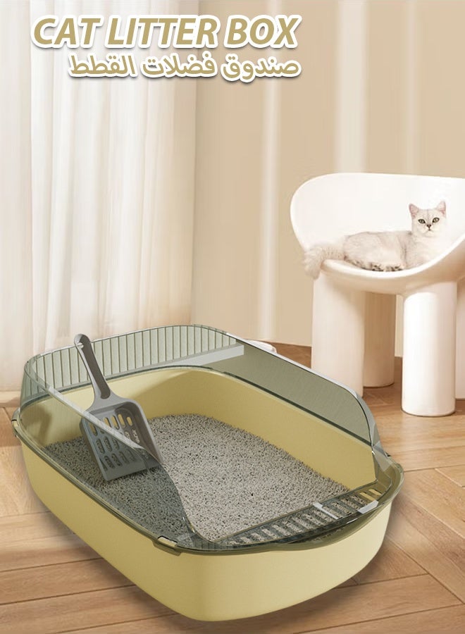 Semi-Enclosed Sifting Litter Box High Sides Cat Litter Box Anti-Splash with Spoon Clean Cat Pet Tray Kitten Open Top Litter Tray Travel Cat Toilet Cat Litter Pan(yellow) - Image 1
