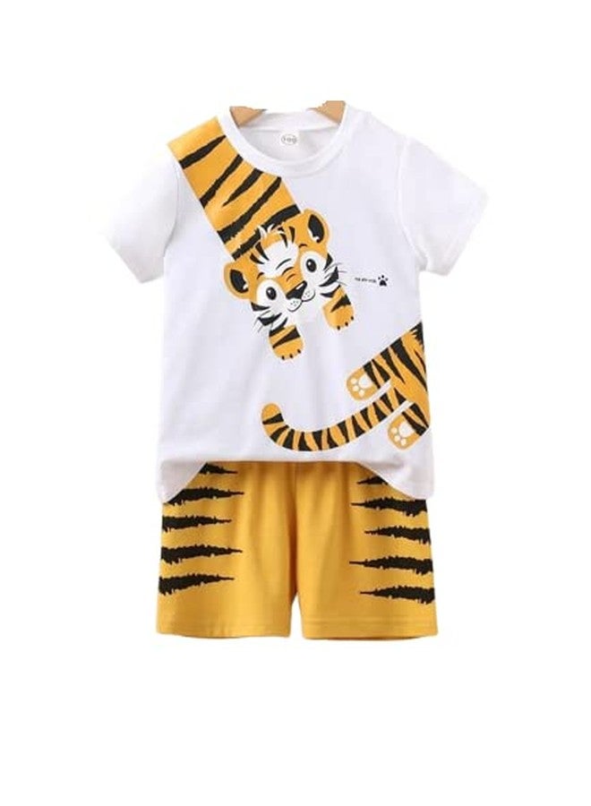 Ameeha Imported Printed Cotton Half Sleeves T-Shirt with Shorts for Boy and Girls (2-3 Years, White & Yellow) - Image 1