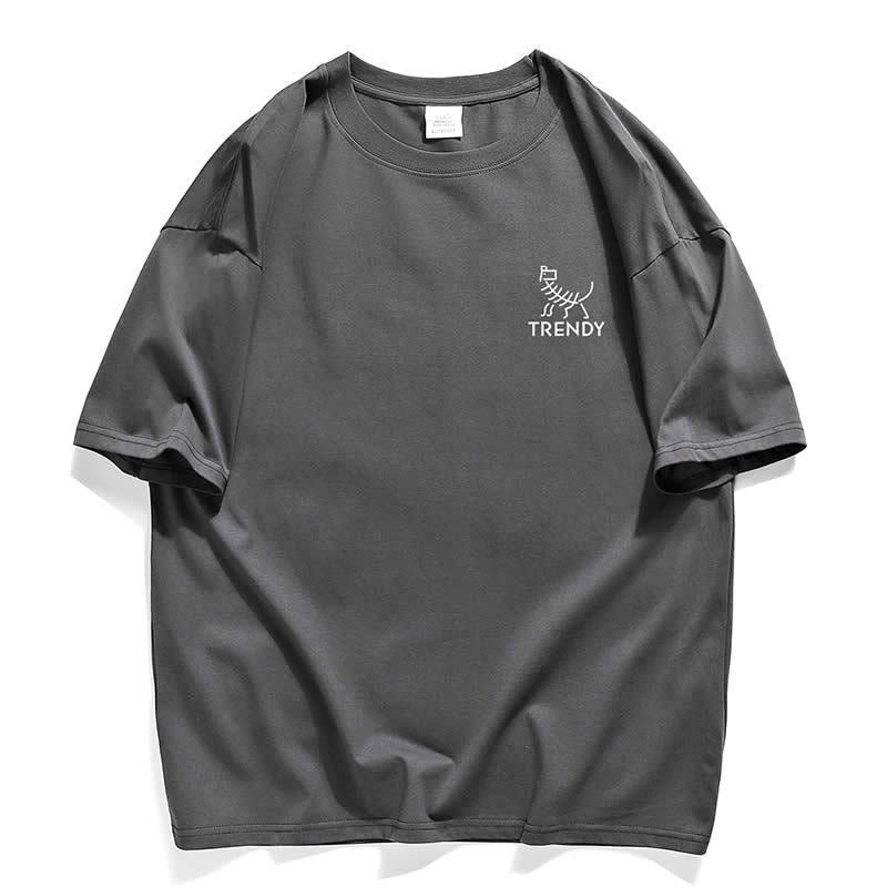 Summer Men'S Half Sleeve T-Shirt 260G Heavy Fashion Trend Loose Crewneck Cartoon Printed Men'S Middle Sleeve T-Shirt - Image 1