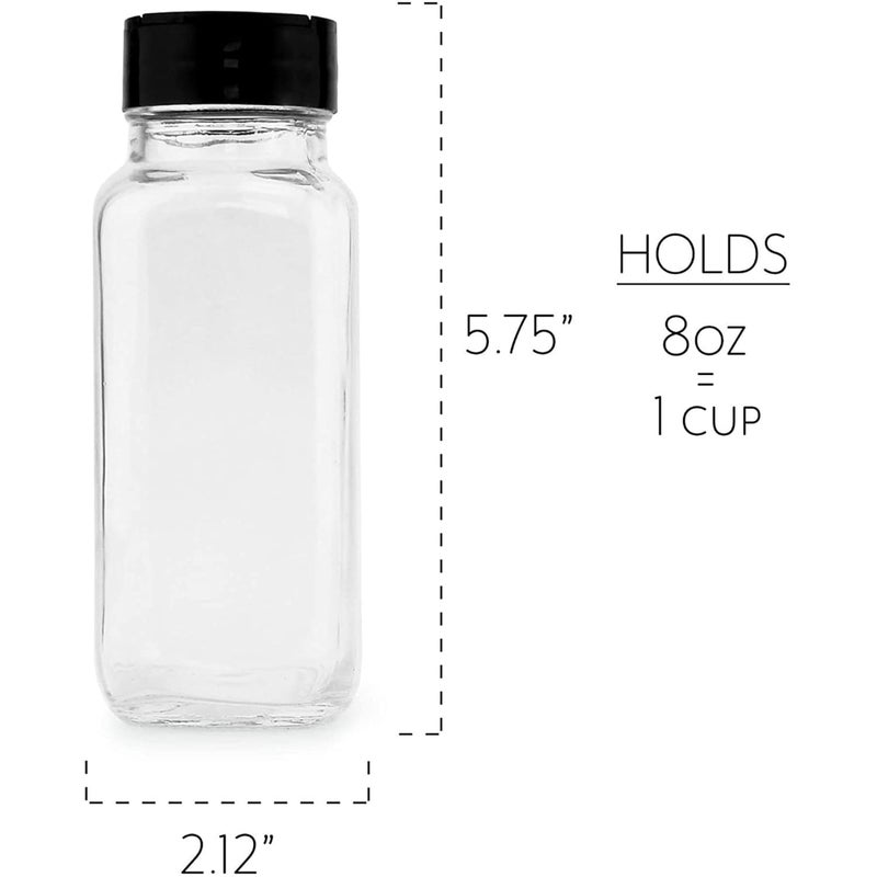 Cornucopia Brands French Square Spice Jars, Spice Shaker/Pourer with Lid (4 Pack); 1-Cup / 8 Fluid Ounce Capacity, Great for Spices, Herbs, Seasonings and More - Image 5
