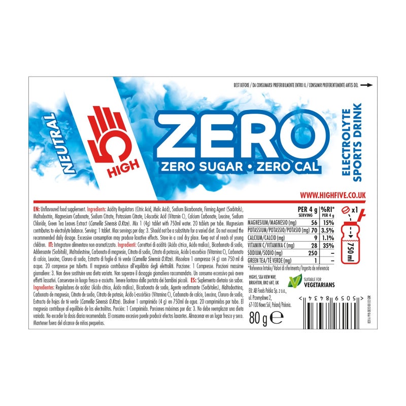 High5 ZERO Electrolyte Tablet - Hydration Tablets Enhanced with Vitamin C - 0 Calories & Sugar Free - Boost Hydration, Performance & Wellness - Neutral, 20 Tablets (20x, Pack of 1) - Image 2