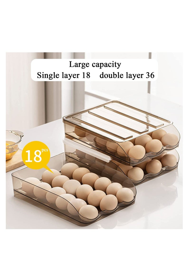 Egg Holder for Refrigerator Auto Scrolling Organizer Plastic Stackable Storage Container Reusable Clear Tray Box Basket Bin Lid Drawer Carrier Keeper(3 Layer)