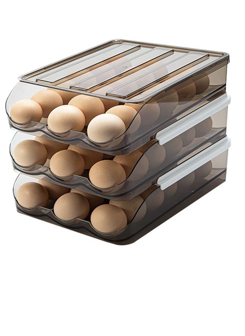 Egg Holder for Refrigerator Auto Scrolling Organizer Plastic Stackable Storage Container Reusable Clear Tray Box Basket Bin Lid Drawer Carrier Keeper(3 Layer)