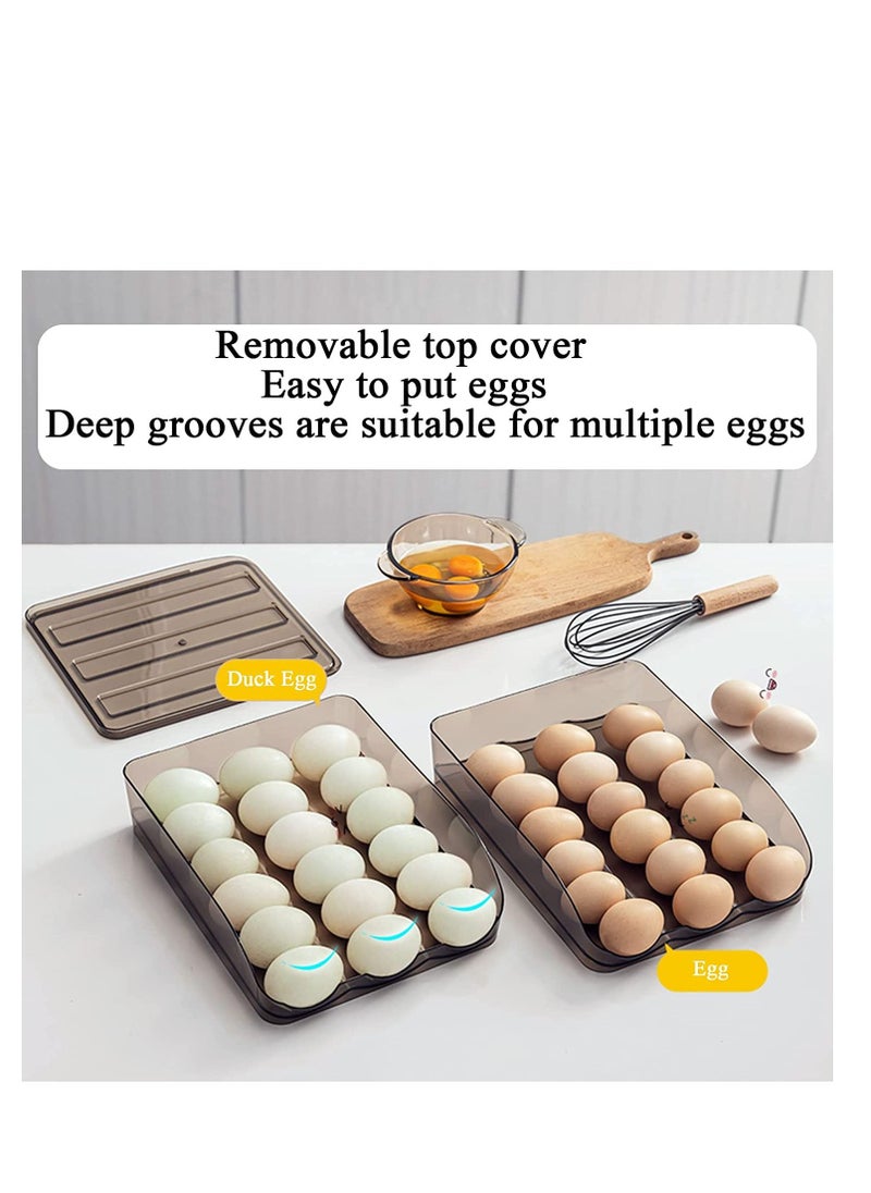 Egg Holder for Refrigerator Auto Scrolling Organizer Plastic Stackable Storage Container Reusable Clear Tray Box Basket Bin Lid Drawer Carrier Keeper(3 Layer)