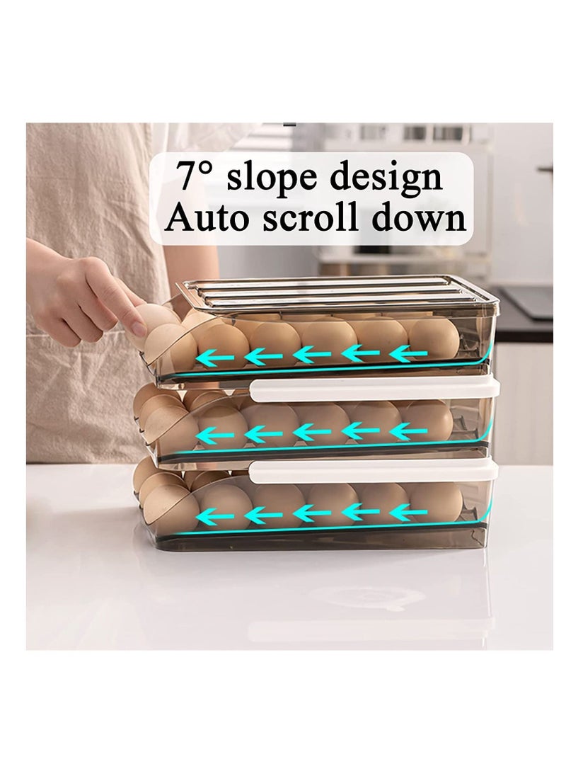 Egg Holder for Refrigerator Auto Scrolling Organizer Plastic Stackable Storage Container Reusable Clear Tray Box Basket Bin Lid Drawer Carrier Keeper(3 Layer)