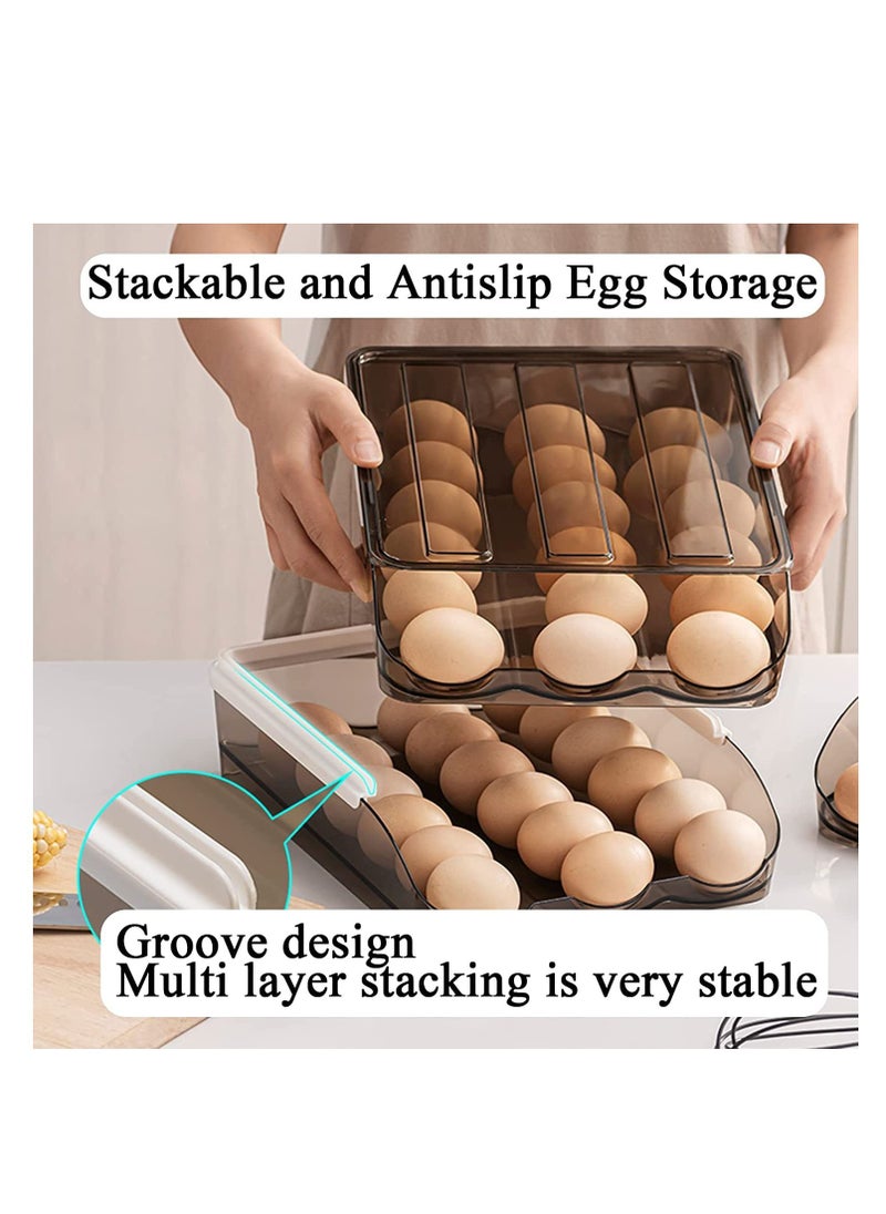 Egg Holder for Refrigerator Auto Scrolling Organizer Plastic Stackable Storage Container Reusable Clear Tray Box Basket Bin Lid Drawer Carrier Keeper(3 Layer)