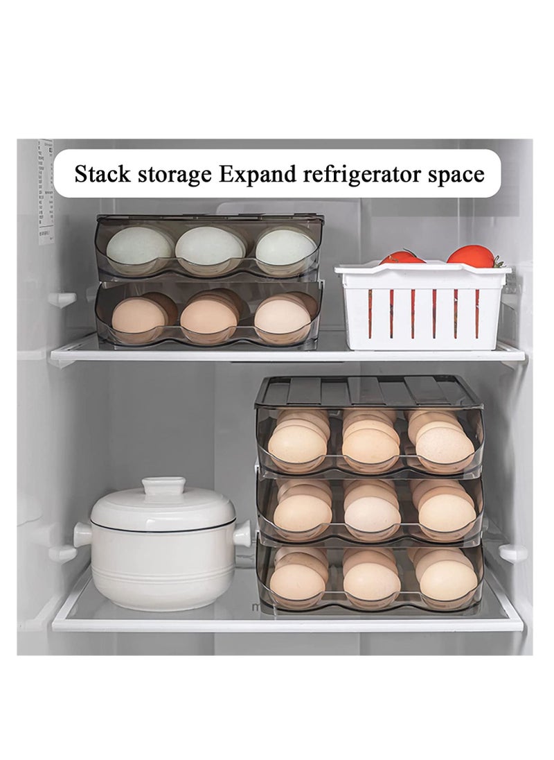 Egg Holder for Refrigerator Auto Scrolling Organizer Plastic Stackable Storage Container Reusable Clear Tray Box Basket Bin Lid Drawer Carrier Keeper(3 Layer)