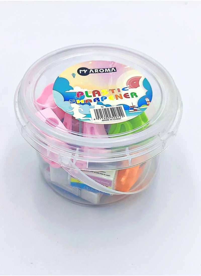 Aroma Aroma Colorful Sharpener & Eraser Set (20 Pieces) - Portable & Durable School & Office Supplies  - Image 1