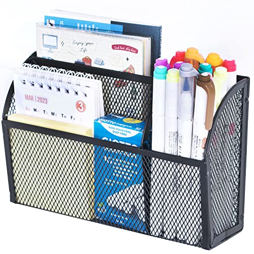 DALTACK Magnetic Pencil Holder Magnetic Shelf for the Whiteboard 3-Grid Mesh Magnetic Pen Holder for Refrigerator Magnetic Organizer Locker Accessories Organizer for Home, School and Office, Black - Image 1