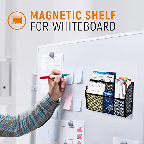 DALTACK Magnetic Pencil Holder Magnetic Shelf for the Whiteboard 3-Grid Mesh Magnetic Pen Holder for Refrigerator Magnetic Organizer Locker Accessories Organizer for Home, School and Office, Black - Image 3