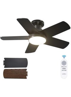 Arabest 32-inch Black Low Profile Ceiling Fan with Light, Remote Control, Reversible Blade, 3CCT, Dimmable, Quiet Operation - Ideal for Indoor and Outdoor Use in Bedrooms  - Image 1