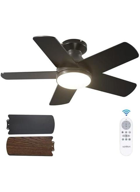 32-inch Black Low Profile Ceiling Fan with Light, Remote Control, Reversible Blade, 3CCT, Dimmable, Quiet Operation - Ideal for Indoor and Outdoor Use in Bedrooms