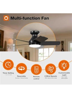 Arabest 32-inch Black Low Profile Ceiling Fan with Light, Remote Control, Reversible Blade, 3CCT, Dimmable, Quiet Operation - Ideal for Indoor and Outdoor Use in Bedrooms  - Image 2