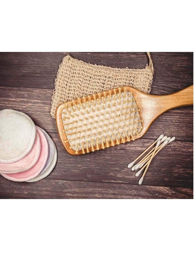 Natural Wooden Bamboo Hair Brush for Detangling and Scalp Massage for Long Curly Short Thick Hair for Women Kids Men