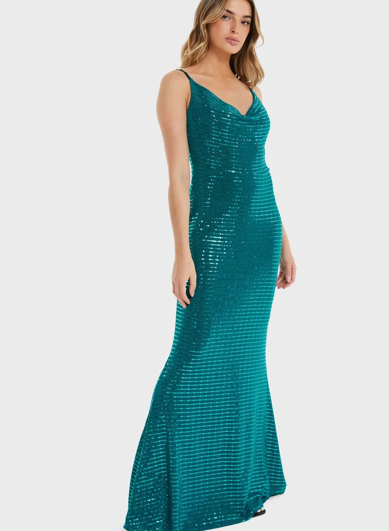 QUIZ Strappy Cowl Neck Sequin Dress