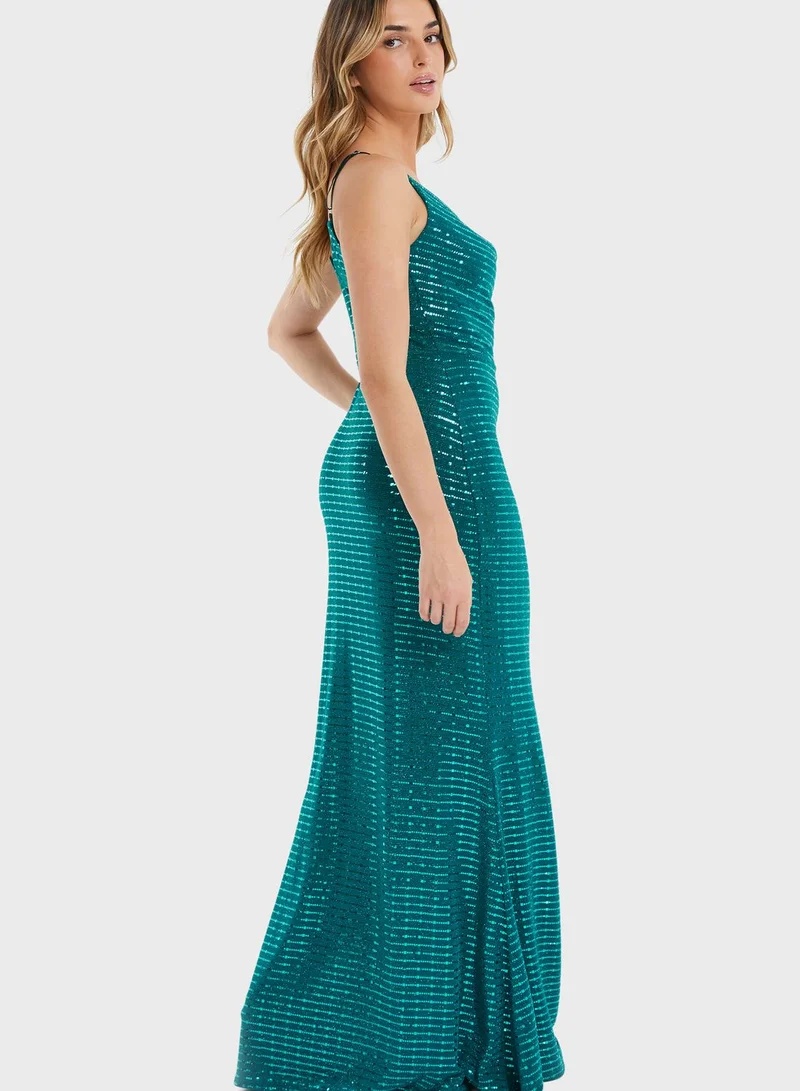 QUIZ Strappy Cowl Neck Sequin Dress
