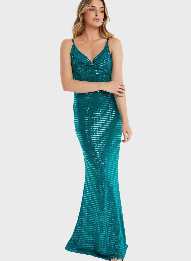 QUIZ Strappy Cowl Neck Sequin Dress