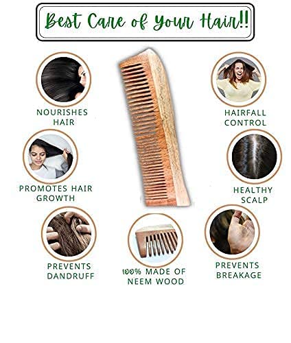 Neotea Neem Wooden Comb | Comb for Hair Growth for Men & Women, Dandruff Control, Frizz-Free Shine | Unisex Beard & Hair Styling | Kachi Neem Wood, Wide & Fine Tooth, Suited For All Hair Types pack of 1 - Image 3