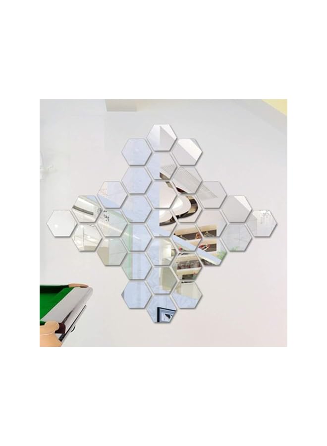 S-TOP 12 Piece 3D Hexagon Acrylic Mirror Wall Stickers DIY Art Decoration Mural Stickers Home Decor Living Room Mirror Sticker Decorative silver medium 12.6 * 12.6 cm (12 for one set) - Image 2
