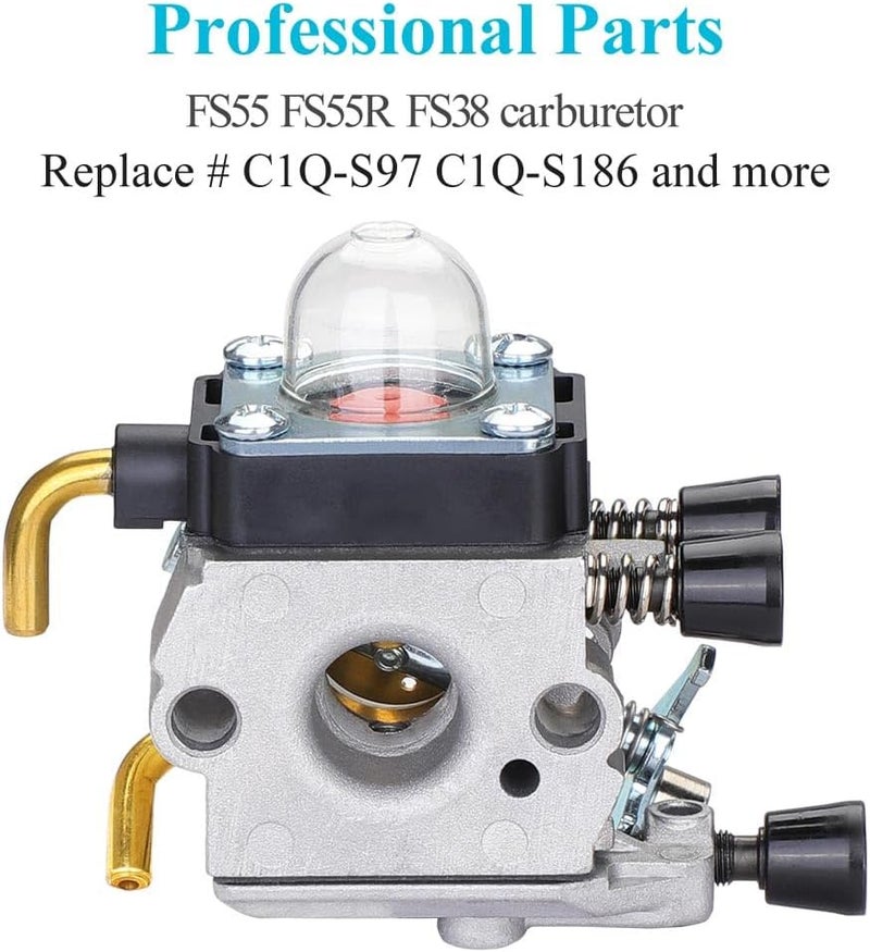 HOODELL FS55 Carburetor, Easy-start FS 55 Carb with Rebuild Kit, Premium FS55R FS45 FS38 HL45 Carburetor for ZAMA STIHL String Hedge Trimmer Weed Eater Parts with Fuel Line Kit - Image 2