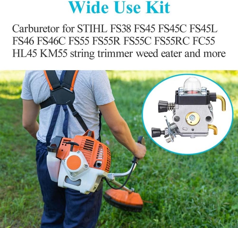 HOODELL FS55 Carburetor, Easy-start FS 55 Carb with Rebuild Kit, Premium FS55R FS45 FS38 HL45 Carburetor for ZAMA STIHL String Hedge Trimmer Weed Eater Parts with Fuel Line Kit - Image 3