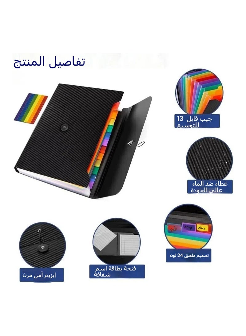 general Extended File Manager Folder, 13 Pocket Accordion Folders, Tabbed & Elastic Closure - A4 File Rack for Home, School, Office & Travel - Image 4