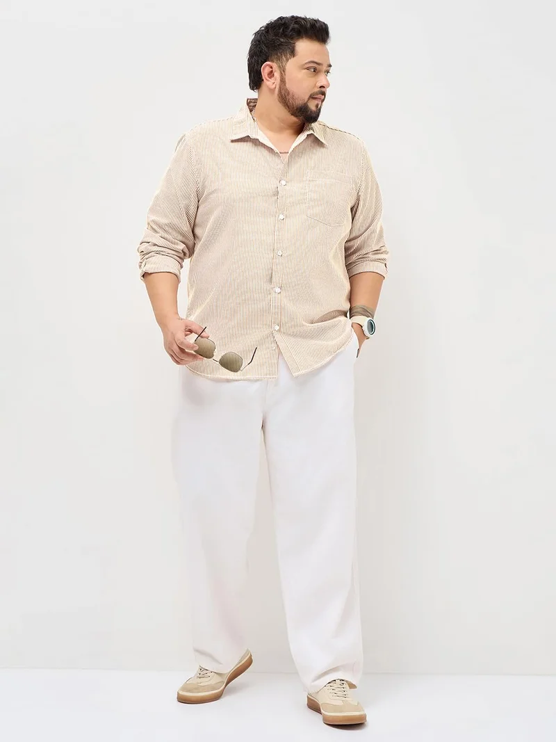 Urbano Fashion  Urbano Plus Men's Pumpkin Spice Cotton Full Sleeve Regular Fit Casual Striped Shirt  | Best Price UAE