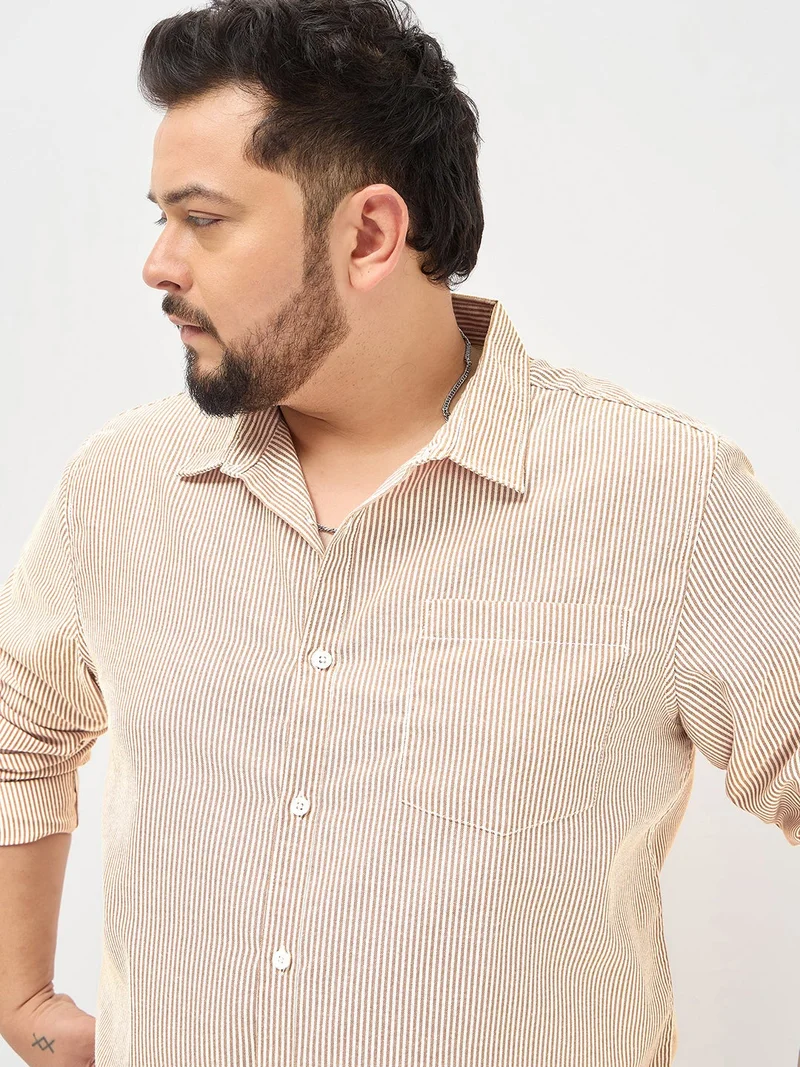 Urbano Fashion  Urbano Plus Men's Pumpkin Spice Cotton Full Sleeve Regular Fit Casual Striped Shirt  | Best Price UAE