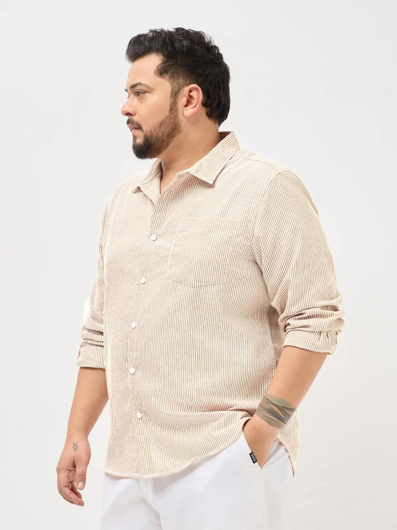 Urbano Fashion  Urbano Plus Men's Pumpkin Spice Cotton Full Sleeve Regular Fit Casual Striped Shirt  | Best Price UAE