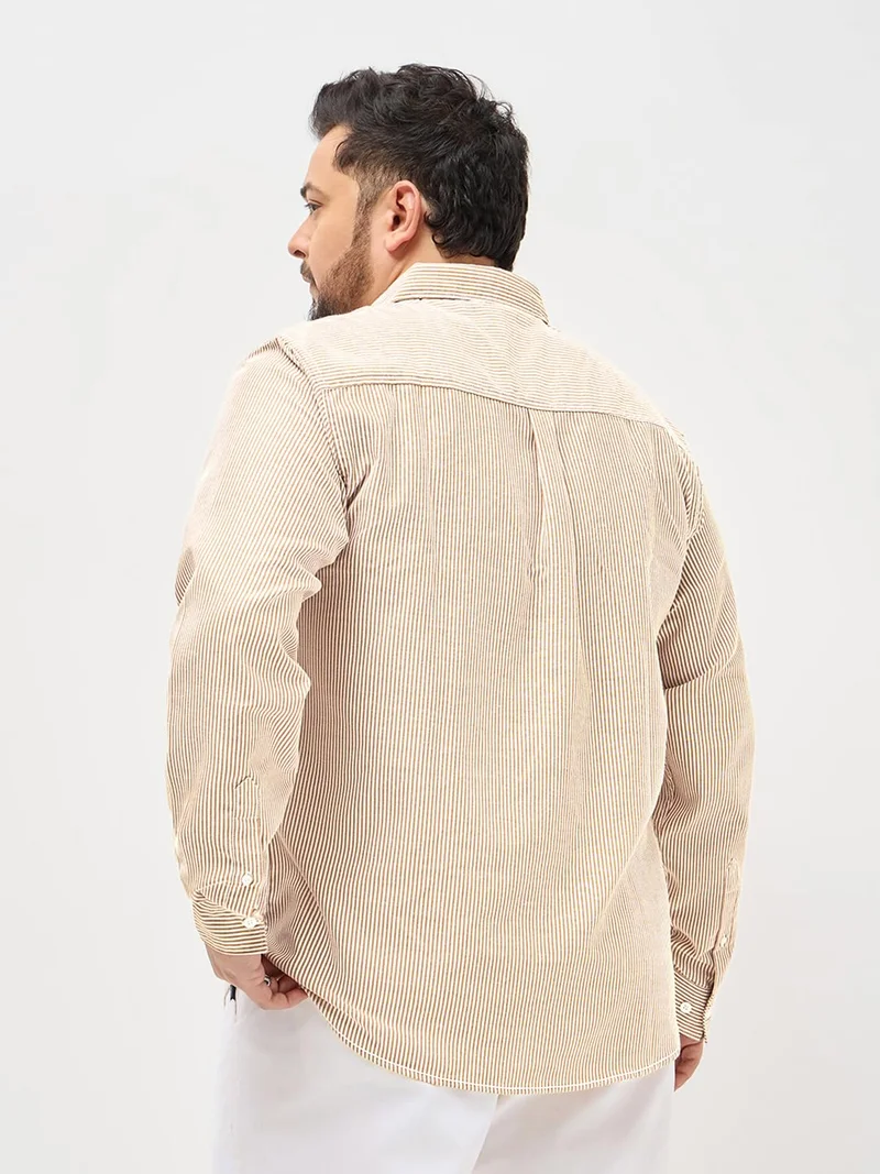 Urbano Fashion  Urbano Plus Men's Pumpkin Spice Cotton Full Sleeve Regular Fit Casual Striped Shirt  | Best Price UAE