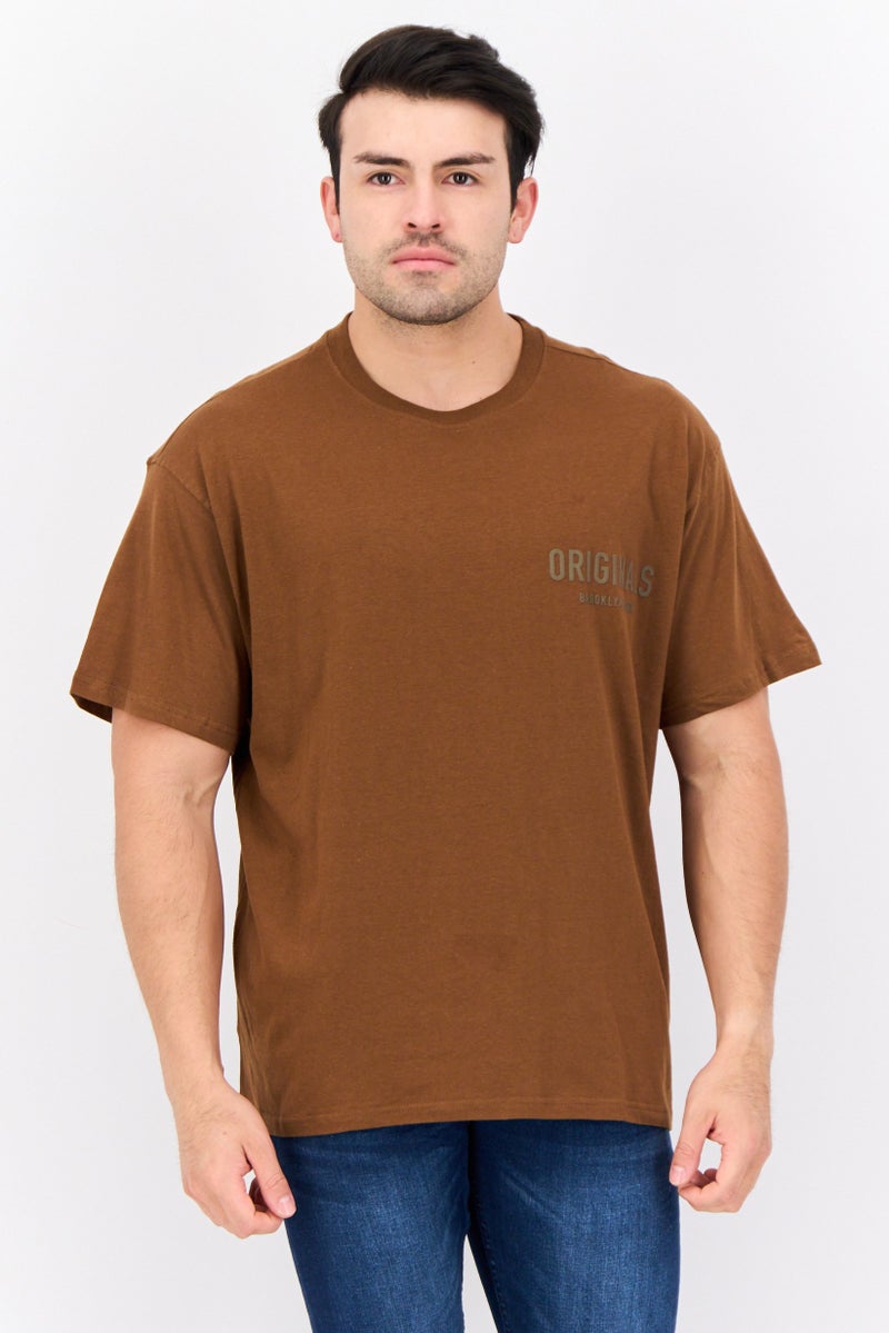 Originals by Brooklyn Cloth Men Crew Neck Short Sleeve Brand Logo T-Shirts, Brown - Image 1