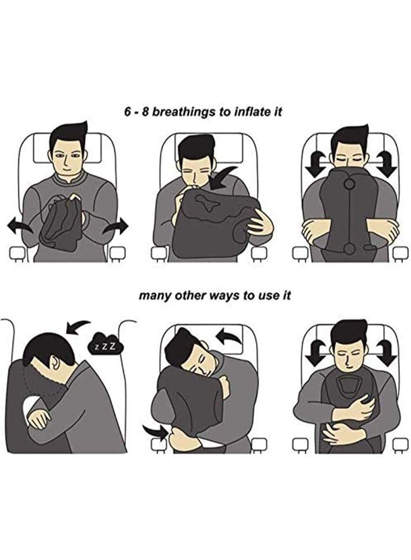 rayihni Inflatable Travel Pillow for Airplane, Neck Air Pillow for Sleeping to Avoid Neck and Shoulder Pain, Support Head and Lumbar, Used for Airplane, Car, Bus and Office (Black) - Image 2