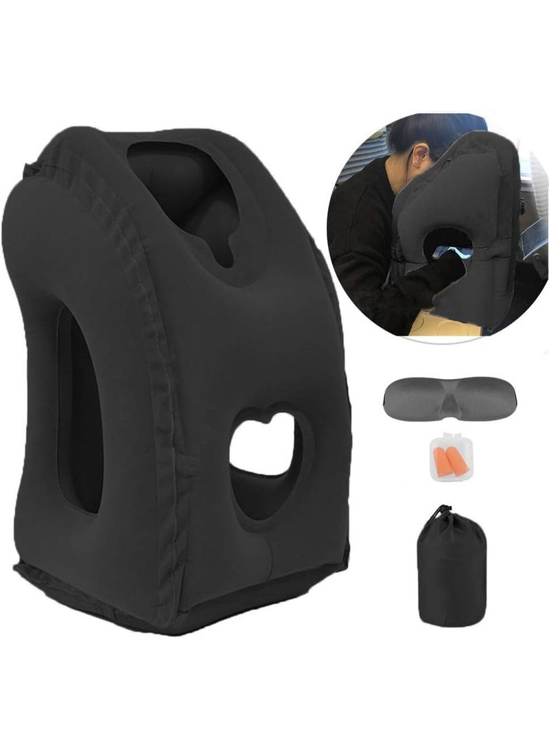 rayihni Inflatable Travel Pillow for Airplane, Neck Air Pillow for Sleeping to Avoid Neck and Shoulder Pain, Support Head and Lumbar, Used for Airplane, Car, Bus and Office (Black) - Image 1