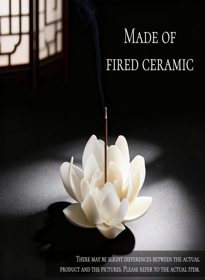 IVICOO Incense Holder White Lotus Design Ceramic,1.77in Incense Holder for Sticks Zen Desk Altar Decor - Image 3