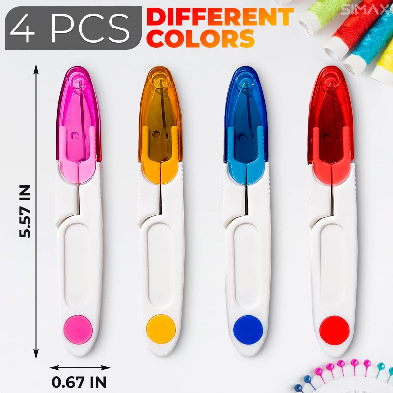SIMAX مقصات خيوط على شكل U من SIMAX - 4 قطع لعشاق الحرف اليدوية خيوط تطريز قوية محمولة مع غطاء واقي قماش، قص خياطة (4 ألوان) - Image 2