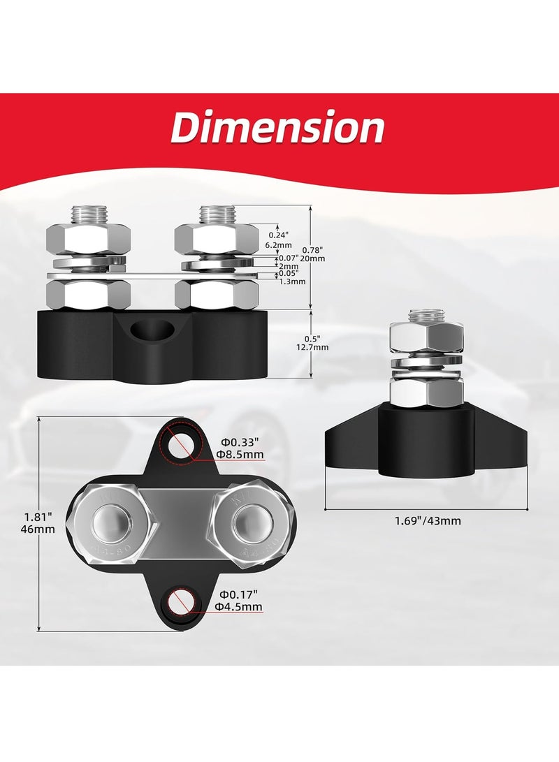 Loquat 5/16 Bus Bar 12V 200A Battery Power Distribution Terminal Block M8 Dual Studs Junction Block Post PositiveNegative Busbar for Auto Car Marine Boat - Image 2