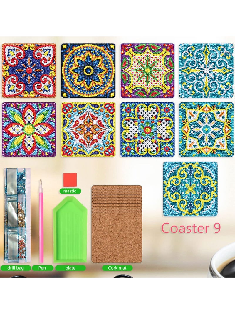 9-Piece DIY Mandala Diamond Painting Coaster Set with Holder, Art Craft Supplies for Adults, Small Diamond Dot Kits for Drinks, Creative Home Decor Accessories.  - Image 5