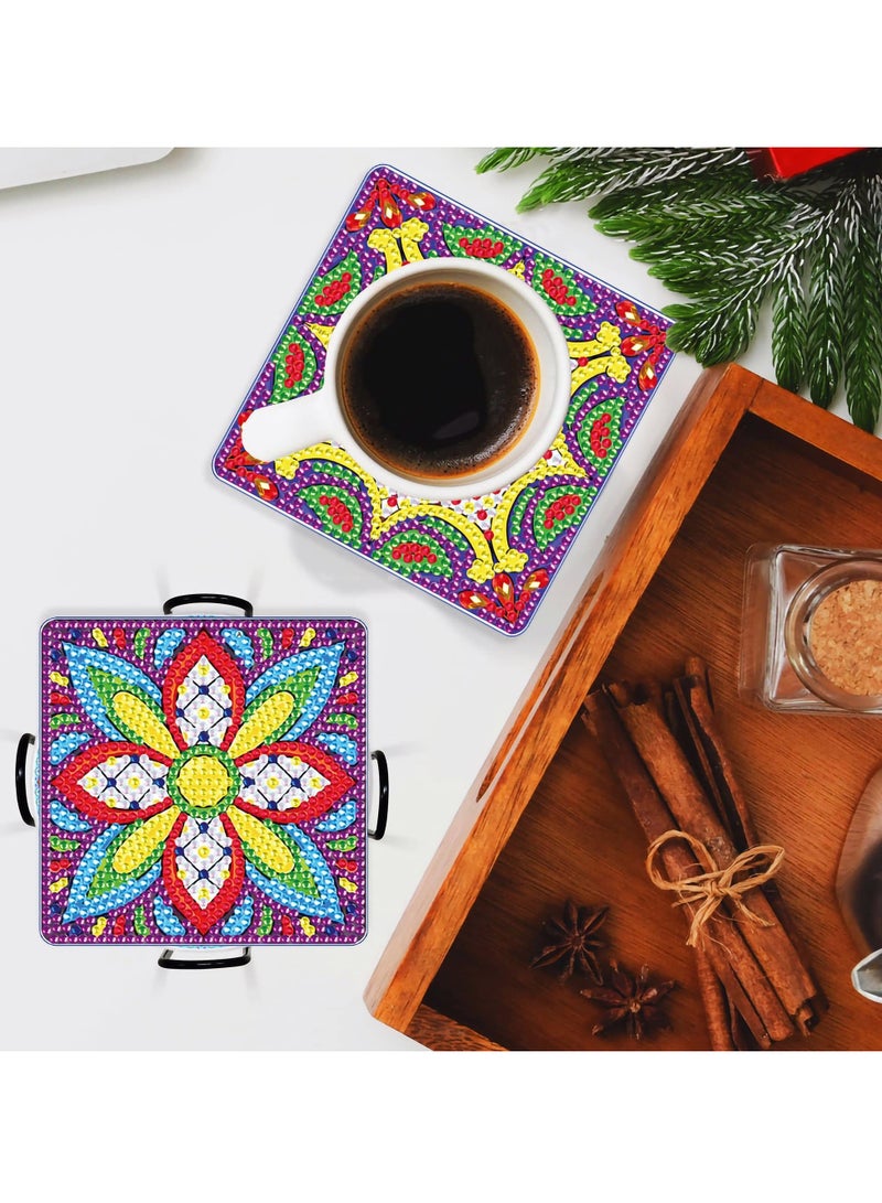 9-Piece DIY Mandala Diamond Painting Coaster Set with Holder, Art Craft Supplies for Adults, Small Diamond Dot Kits for Drinks, Creative Home Decor Accessories.  - Image 2