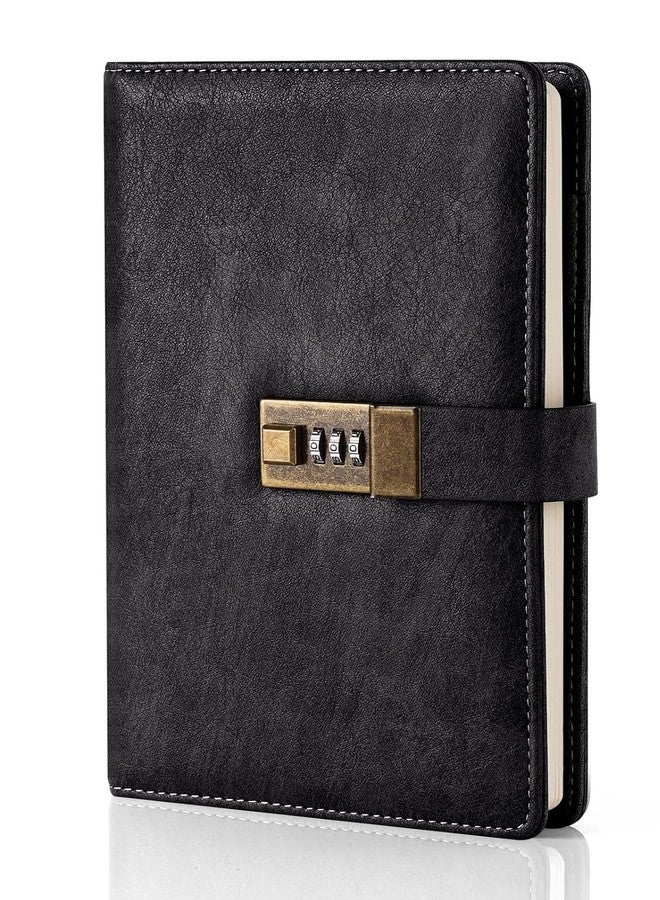 KARTUNBOX Marble Diary Journal With Locks For Girls And Women Secret Diaries Journal with Code Lock A5 Marble Notebooks with Combination Lock PU Leather Cover Diary Notebook (Black) - Image 1