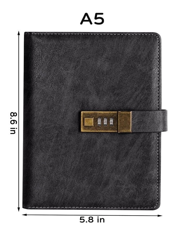 KARTUNBOX Marble Diary Journal With Locks For Girls And Women Secret Diaries Journal with Code Lock A5 Marble Notebooks with Combination Lock PU Leather Cover Diary Notebook (Black) - Image 2
