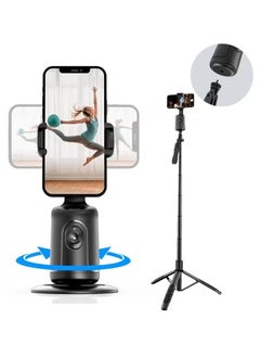 Auto Face Tracking Tripod – 360° Rotation Smart Tracking Phone Holder, Gesture Control, No App Required, Rechargeable Camera Mount with Remote for Video Recording & Live Streaming