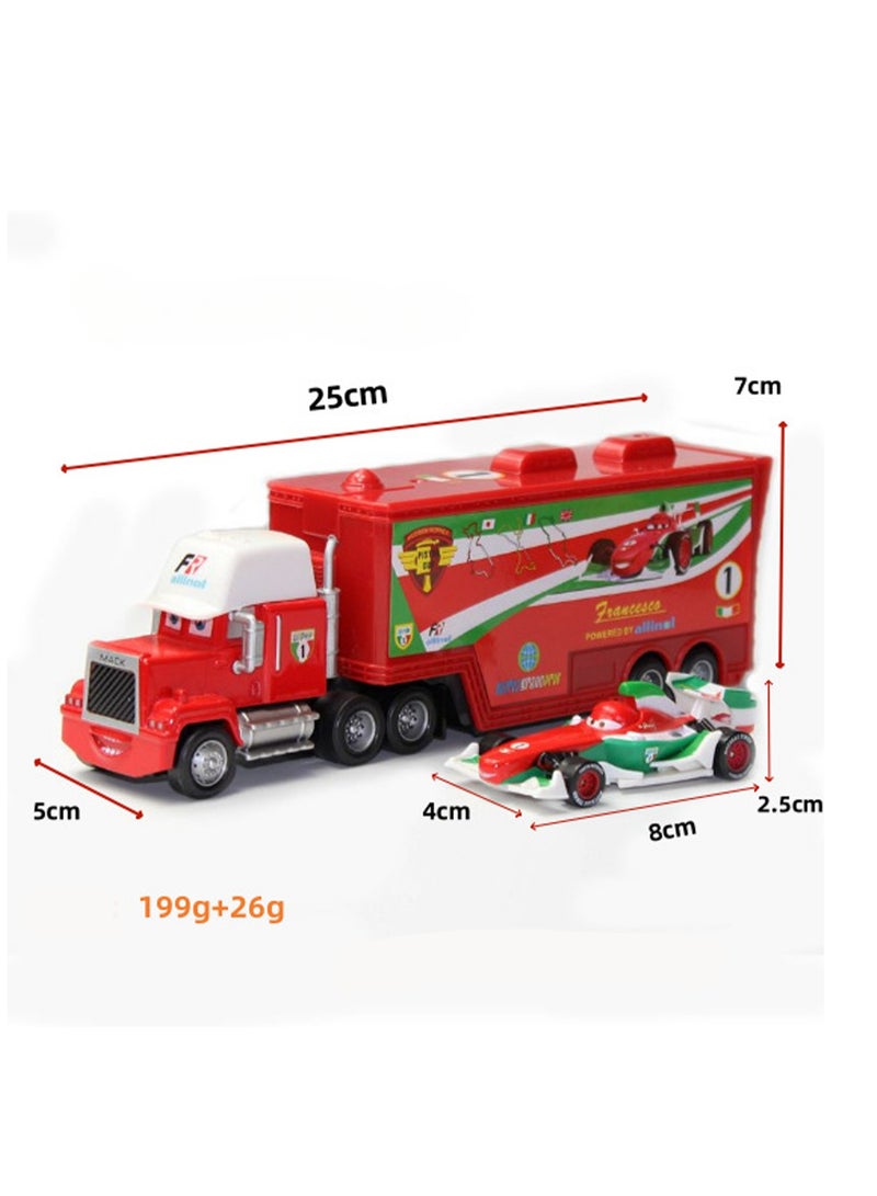 Cars Racing Container Truck Racing Alloy Set Toy Model Children's Gift Desktop Ornaments (F1 Red Container Truck + F1 Racing Car) - Image 2