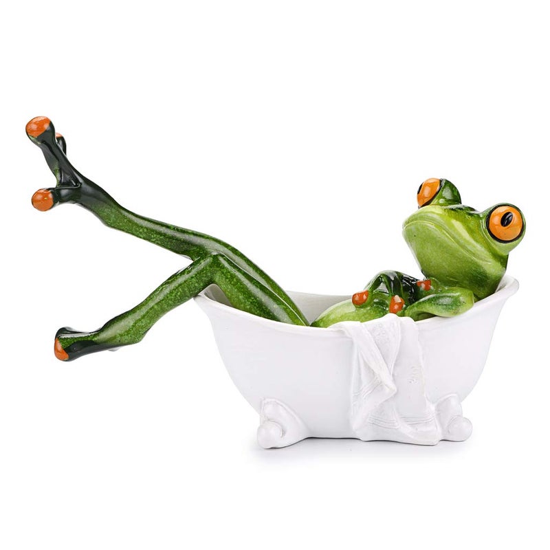 JUXYES Creative Craft Resin Frog Figurine Decor Lying in The Bathtub Frog Sculpture Statue Personalized Animal Collectible Mascot Resin Crafts for Shelves Table Desk Decor