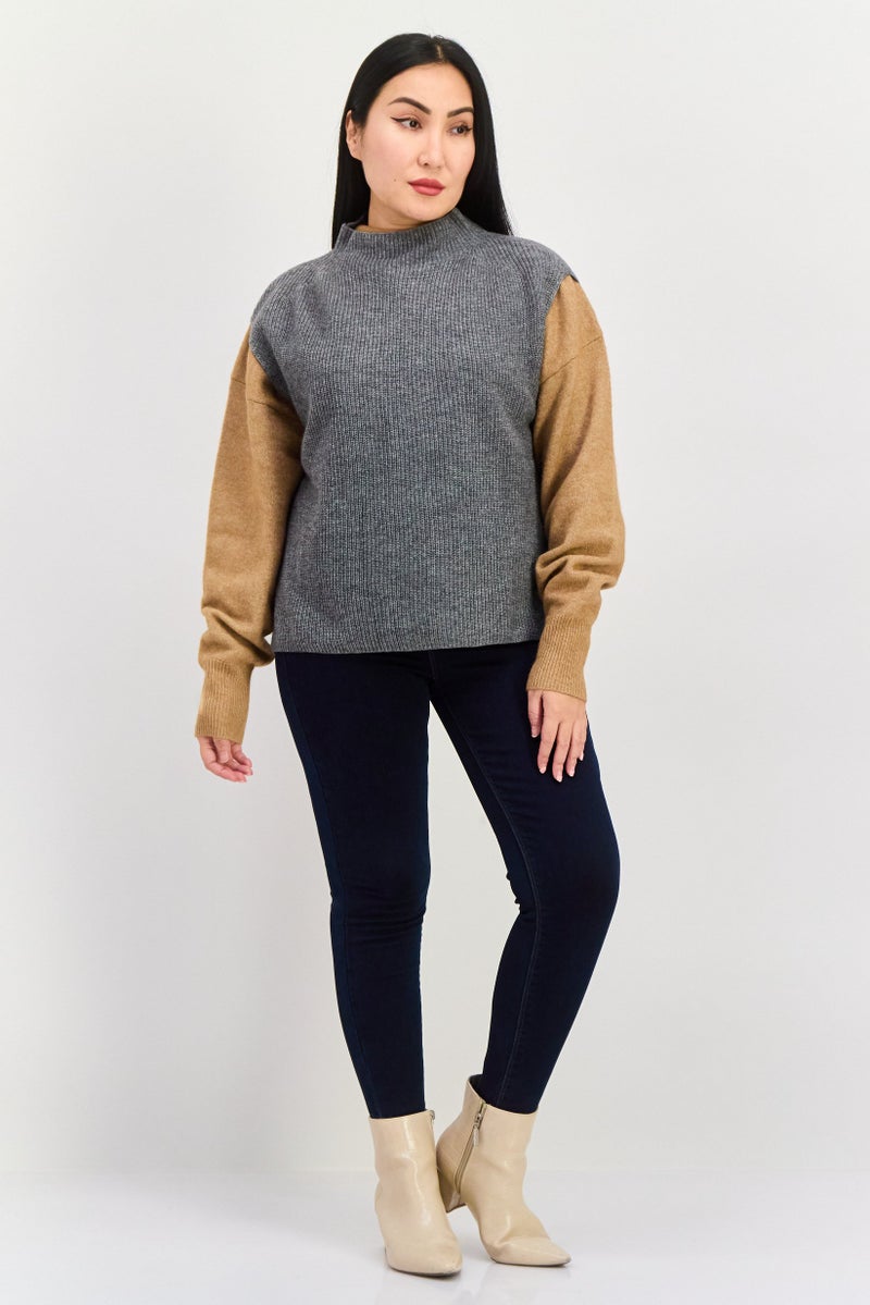 ESPRIT Women Mock Neck Sleeveless Knit Sweater, Grey - Image 3